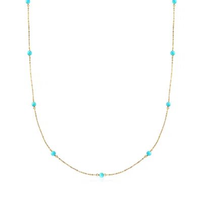 Ross-simons Italian 4mm Turquoise Station Necklace In 14kt Yellow Gold In Multi