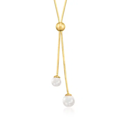 Ross-simons Italian 6-8mm Cultured Pearl Lariat Necklace In 18kt Gold Over Sterling In Silver
