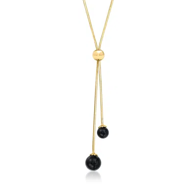 Ross-simons Italian 6-8mm Onyx Bead Lariat Necklace In 18kt Gold Over Sterling In Multi