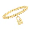 Ross-simons Italian 6mm 18kt Gold Over Sterling Bead Stretch Bracelet With "made In Italy" Lock Charm