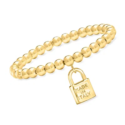 Ross-simons Italian 6mm 18kt Gold Over Sterling Bead Stretch Bracelet With "made In Italy" Lock Charm