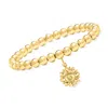 Ross-simons Italian 6mm 18kt Gold Over Sterling Bead Stretch Bracelet With Sunflower Charm