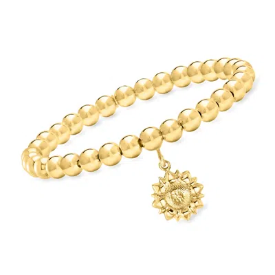Ross-simons Italian 6mm 18kt Gold Over Sterling Bead Stretch Bracelet With Sunflower Charm In Multi