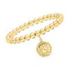 Ross-simons Italian 6mm 18kt Gold Over Sterling Stretch Bead Bracelet With Replica Lira Coin Charm