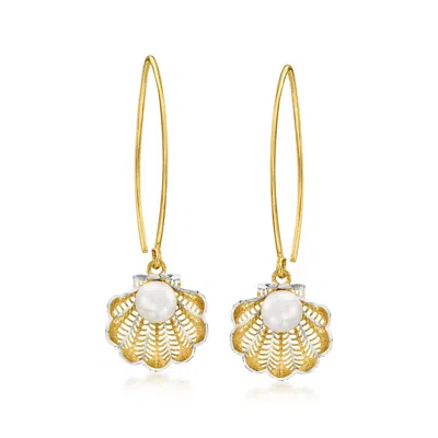 Ross-simons Italian 6mm Cultured Pearl Seashell Drop Earrings In 18kt Gold Over Sterling