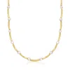 ROSS-SIMONS ITALIAN 7-7.5MM CULTURED PEARL AND 18KT GOLD OVER STERLING CURVED-LINK NECKLACE