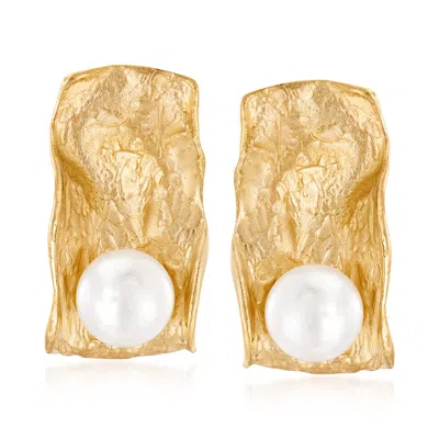 Ross-simons Italian 7.5-8mm Cultured Pearl Sculptural Earrings In 18kt Gold Over Sterling In White