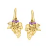 Ross-simons Italian . Amethyst Bead Grapevine Drop Earrings In 18kt Gold Over Sterling In Gold