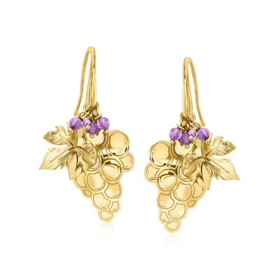 Ross-simons Italian . Amethyst Bead Grapevine Drop Earrings In 18kt Gold Over Sterling