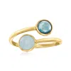 Ross-simons Italian . Aquamarine And . London Blue Topaz Bypass Ring In 14kt Yellow Gold In Blue