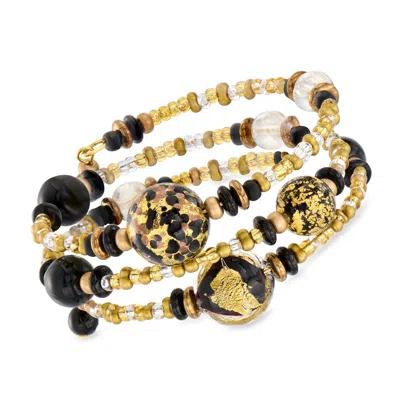 Ross-simons Italian Black And Gold-colored Murano Glass Bead Wrap Bracelet In White
