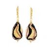 Ross-simons Italian Black And Goldtone Murano Glass Drop Earrings In 18kt Gold Over Sterling In Gold