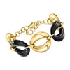 Ross-simons Italian Black Enamel And 18kt Gold Over Sterling Oval-link Bracelet In Multi