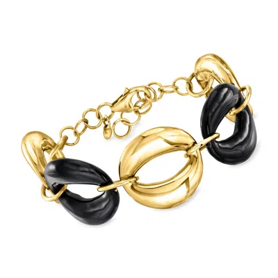 Ross-simons Italian Black Enamel And 18kt Gold Over Sterling Oval-link Bracelet In Multi