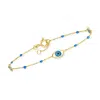 Ross-simons Italian Blue And Black Enamel Evil Eye Station Bracelet In 14kt Yellow Gold