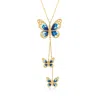 Ross-simons Italian Blue And White Enamel Butterfly Necklace In 14kt Yellow Gold In Multi