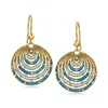 Ross-simons Italian Blue Enamel Circle Drop Earrings In 18kt Gold Over Sterling In Blue