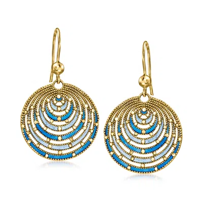 Ross-simons Italian Blue Enamel Circle Drop Earrings In 18kt Gold Over Sterling