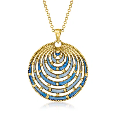 Ross-simons Italian Blue Enamel Circle Pendant Necklace In 18kt Gold Over Sterling In Multi