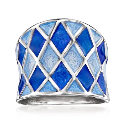 Ross-simons Italian Blue Enamel Harlequin Ring In Sterling Silver In White