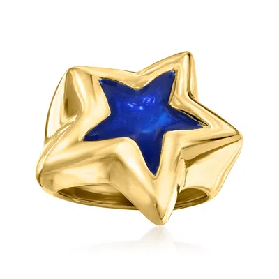 Ross-simons Italian Blue Enamel Star Ring In 18kt Gold Over Sterling In Yellow