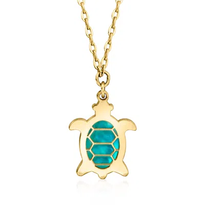 Ross-simons Italian Blue Mother-of-pearl Turtle Necklace In 14kt Yellow Gold