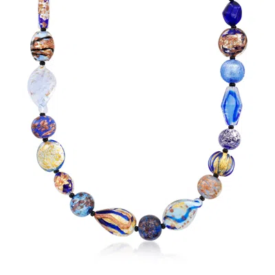 Ross-simons Italian Blue Murano Glass Bead Necklace In 18kt Gold Over Sterling In Multi