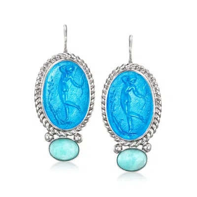Ross-simons Italian Blue Venetian Glass Diana The Huntress Drop Earrings With Amazonite In Sterling Silver