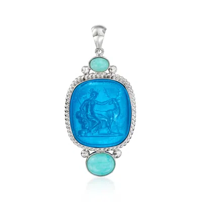 Ross-simons Italian Blue Venetian Glass Diana The Huntress Pendant With Amazonite In Sterling Silver