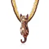 Ross-simons Italian Brown And Gold Murano Glass Bead Cat Necklace With 18kt Gold Over Sterling In Multi