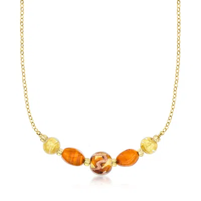 Ross-simons Italian Brown And Orange Murano Glass Bead Necklace In 18kt Gold Over Sterling In Multi