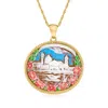 Ross-simons Italian Brown Shell Cameo San Marco Square Pendant Necklace With Multicolored Enamel In 18kt Gold Ov In Brown