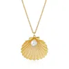Ross-simons Italian Cultured Pearl Seashell Pendant Necklace In 18kt Gold Over Sterling Silver In Multi