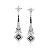 Ross-simons Italian . Cz And Black Enamel Drop Earrings In Sterling Silver In White