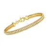 Ross-simons Italian Cz Foxtail-link Bracelet In 18kt Gold Over Sterling In Silver