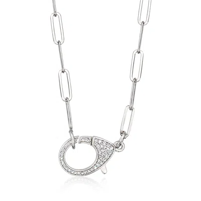 Ross-simons Italian Cz Oversized Lobster Clasp And Paper Clip Link Necklace In Sterling Silver In Multi