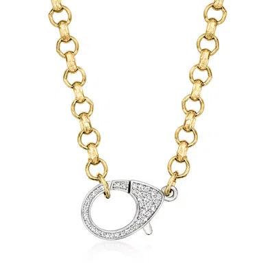 Ross-simons Italian Cz Oversized Lobster Clasp Necklace In Sterling Silver And 18kt Gold Over Sterling In Multi