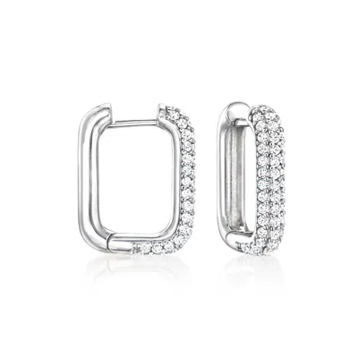 Ross-simons Italian . Cz Small Paper Clip Link Hoop Earrings In Sterling Silver In White