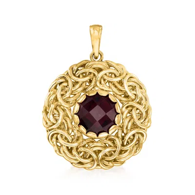 Ross-simons Italian Garnet Byzantine Pendant In 14kt Yellow Gold In Red