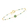 Ross-simons Italian Green Enamel Clover Station Bracelet In 14kt Yellow Gold In Green