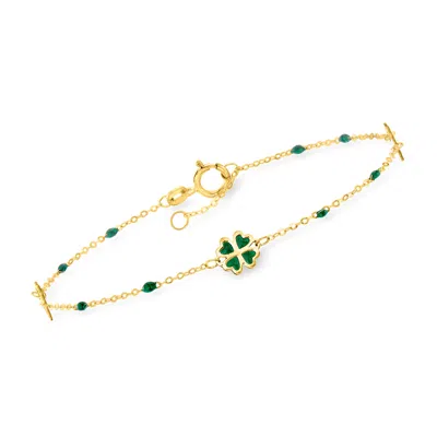 Ross-simons Italian Green Enamel Clover Station Bracelet In 14kt Yellow Gold In Multi