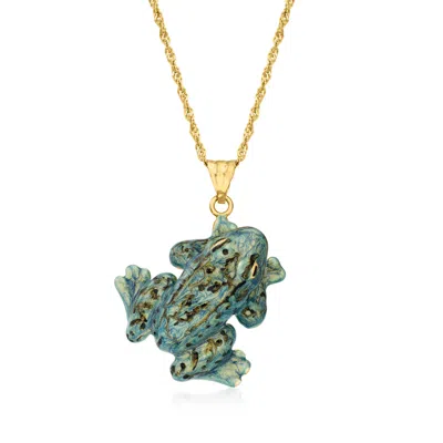Ross-simons Italian Green Enamel Frog Pendant Necklace In 18kt Gold Over Sterling In Yellow