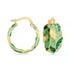Ross-simons Italian Green Enamel Leaf Vine Hoop Earrings In 14kt Yellow Gold In Yellow