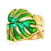 Ross-simons Italian Green Enamel Monstera Leaf Ring In 14kt Yellow Gold