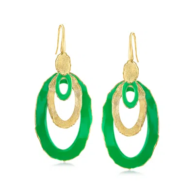 Ross-simons Italian Green Enamel Multi-oval Drop Earrings In 18kt Gold Over Sterling