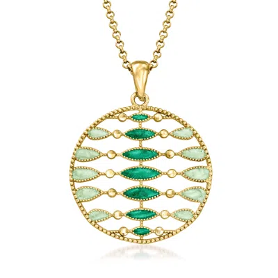 Ross-simons Italian Green Enamel Open-space Circle Necklace In 18kt Gold Over Sterling In Multi