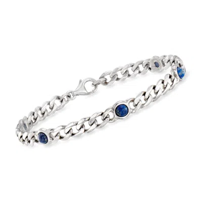 Ross-simons Italian Lapis Curb-link Bracelet In Sterling Silver In Blue