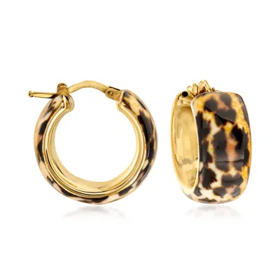 Ross-simons Italian Leopard-print Enamel Hoop Earrings In 18kt Gold Over Sterling In Yellow