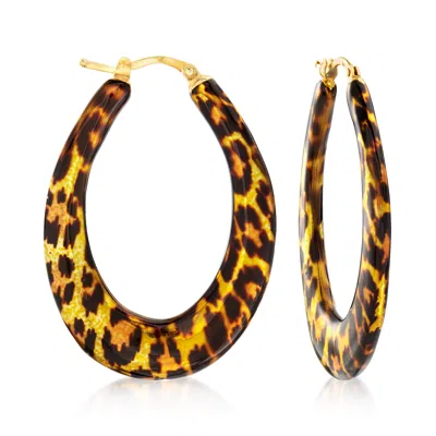 Ross-simons Italian Leopard-print Enamel Hoop Earrings In 18kt Gold Over Sterling In Yellow