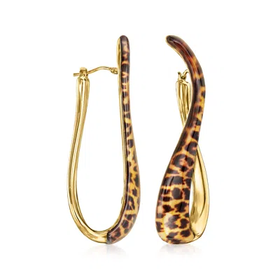 Ross-simons Italian Leopard-print Enamel Twisted Hoop Earrings In 18kt Gold Over Sterling In Yellow